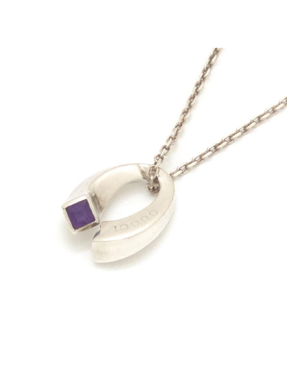 Gucci Horseshoe Motif Amethyst Pendant Sterling Silver Necklace